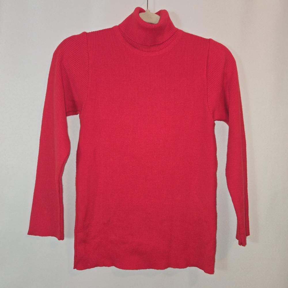 Women's Merino Wool Red Turtleneck Sweater - Med